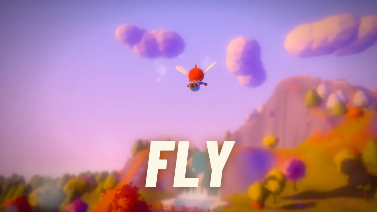 Tina flying with the helmet's little wings over the autumn hills, from the game's trailer