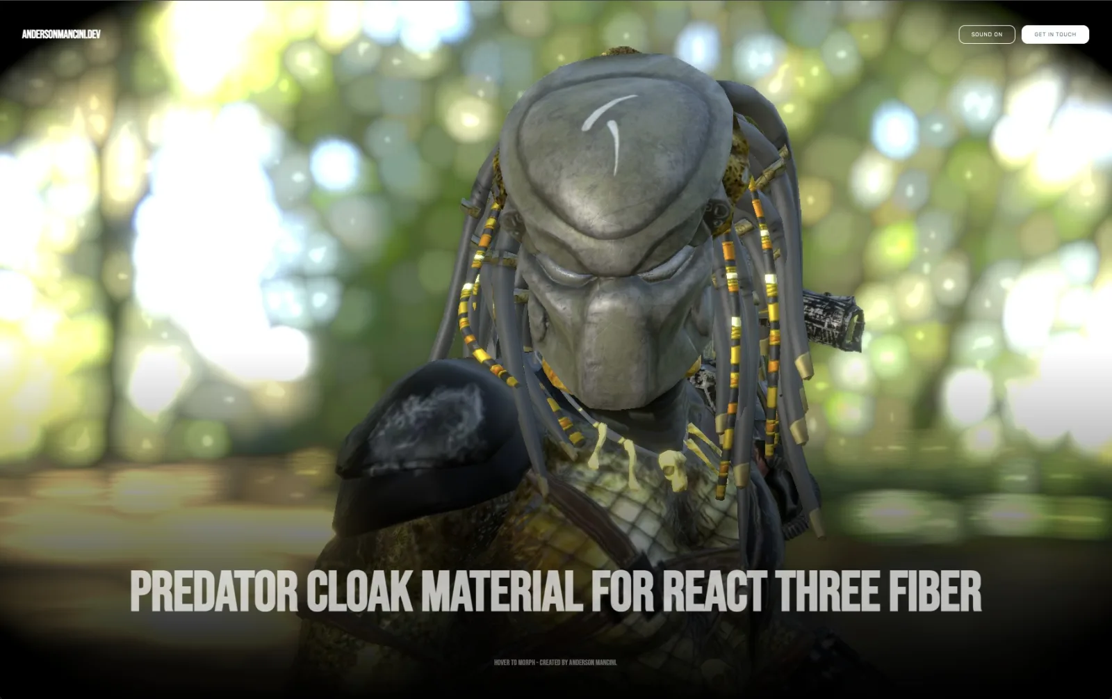 The Predator character before the cloak, in front of a blurred forest