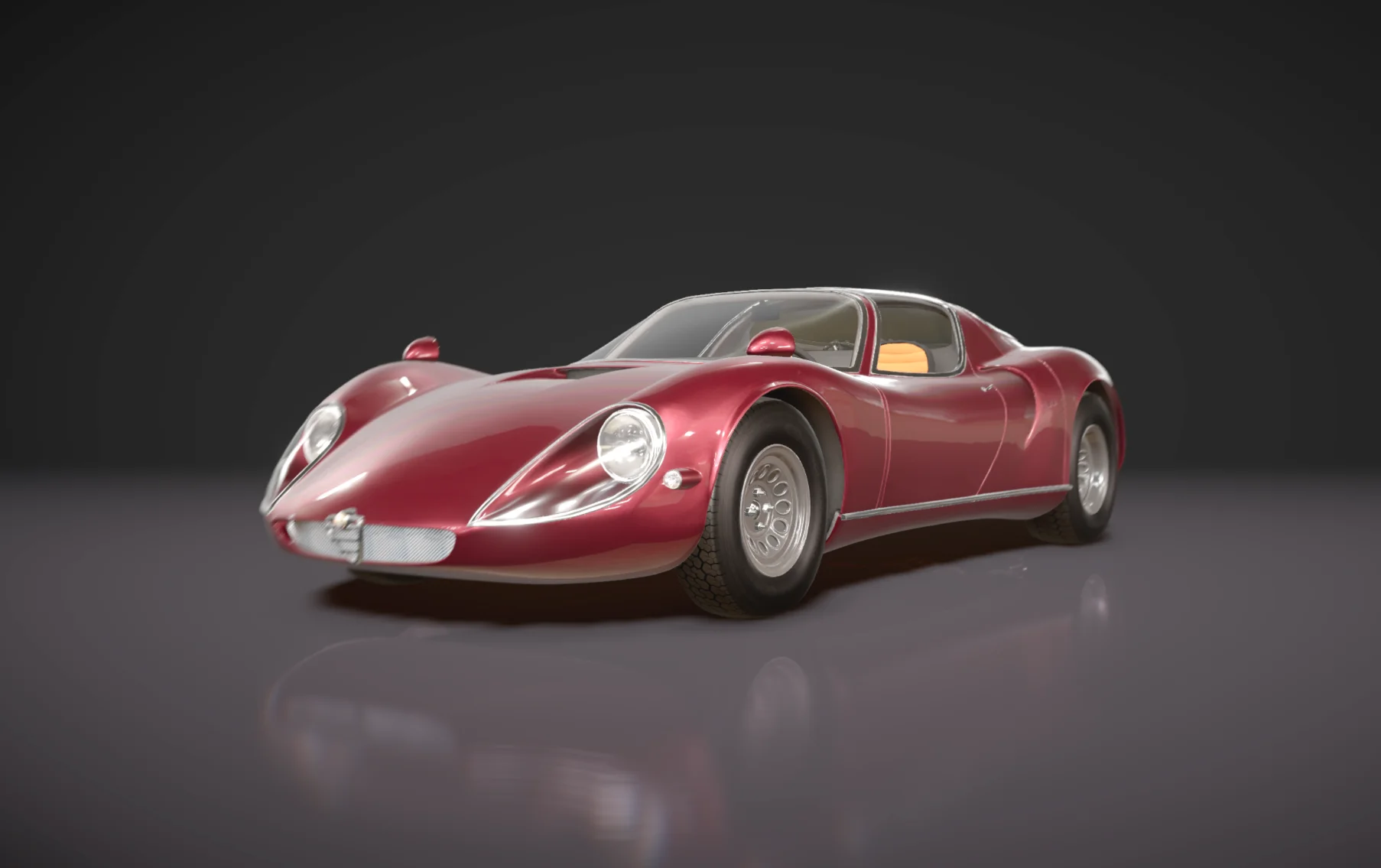 A classic sports car in a dark reflective studio, the Classics Garage configurator