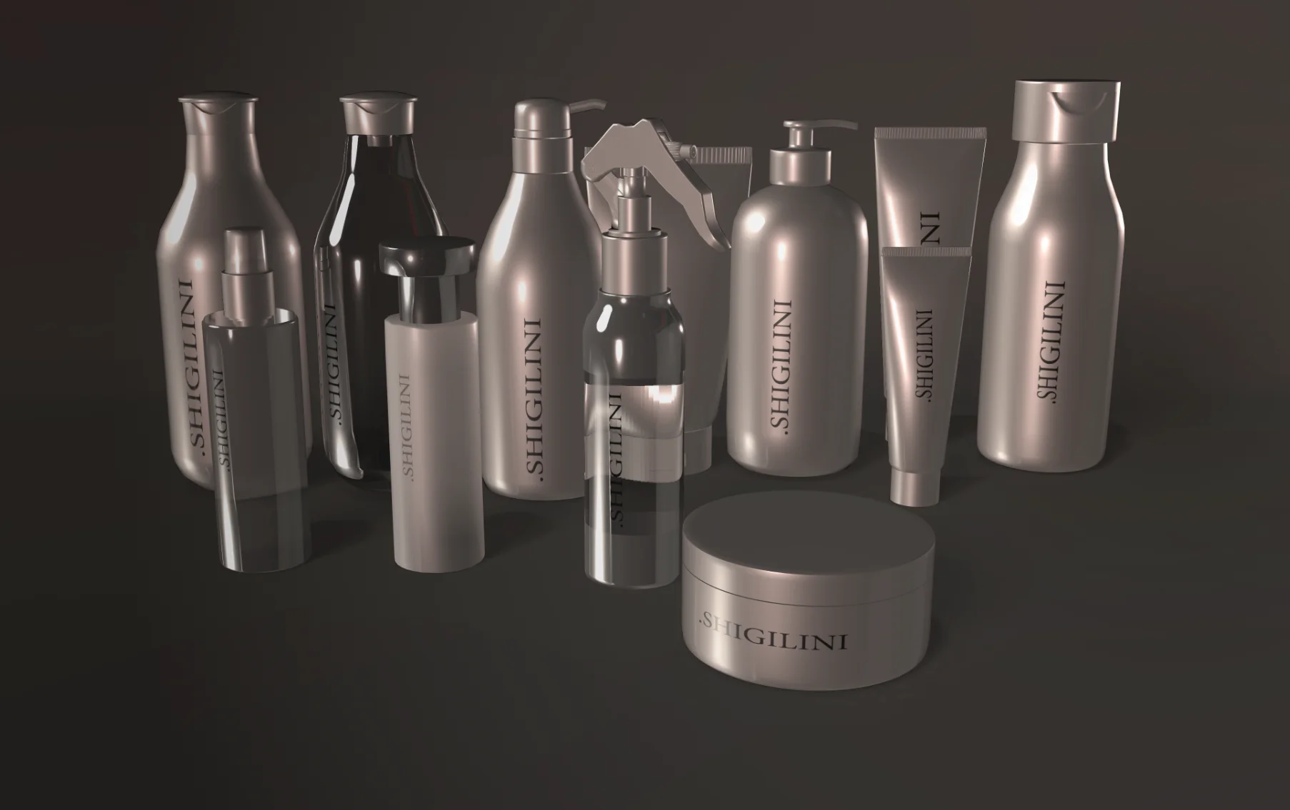 Glass cosmetics bottles with colored liquids on a clean studio background, a product landing page built with Three.js