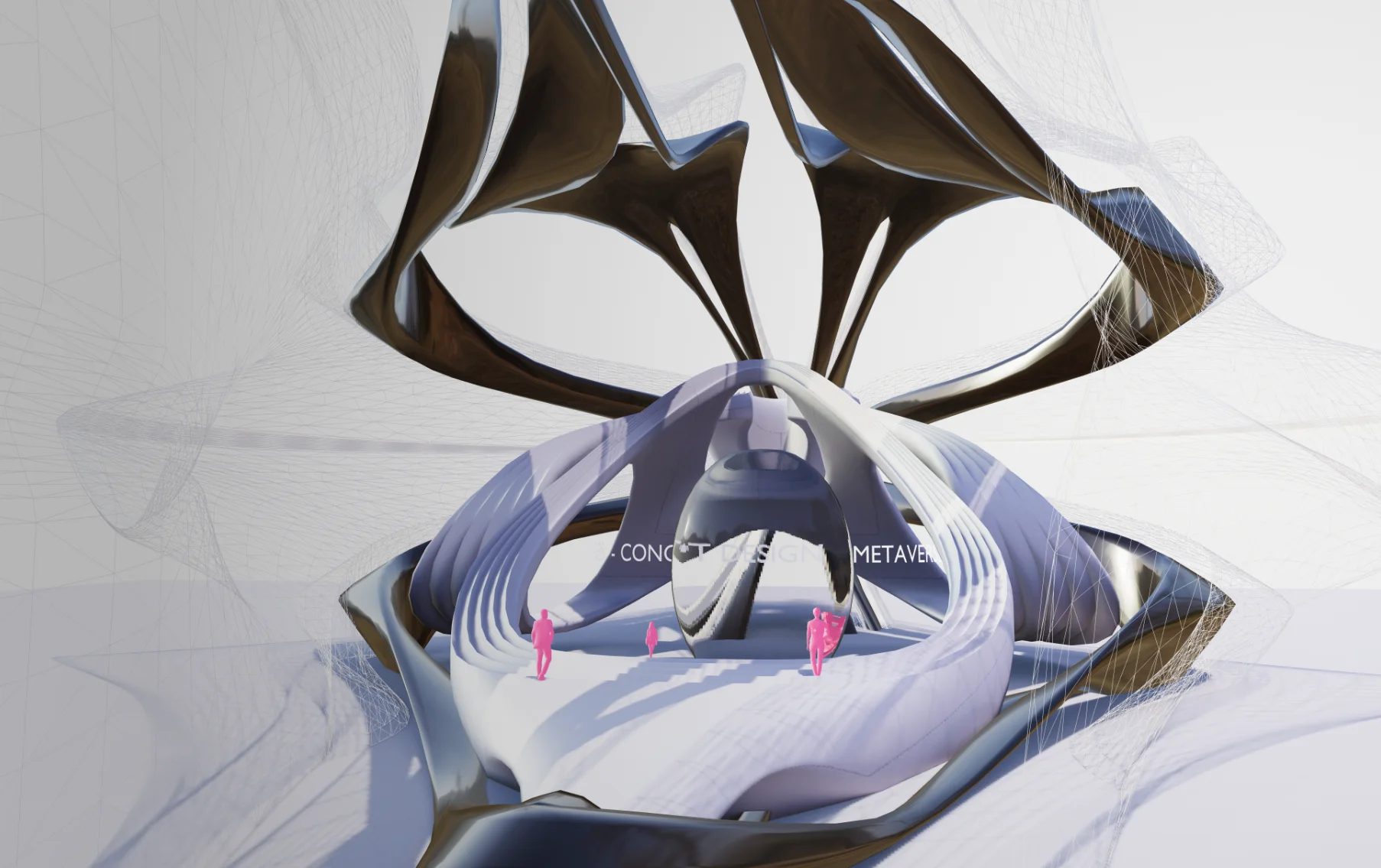 A 3D architectural model used as the environment of an architecture firm's website, built with Three.js